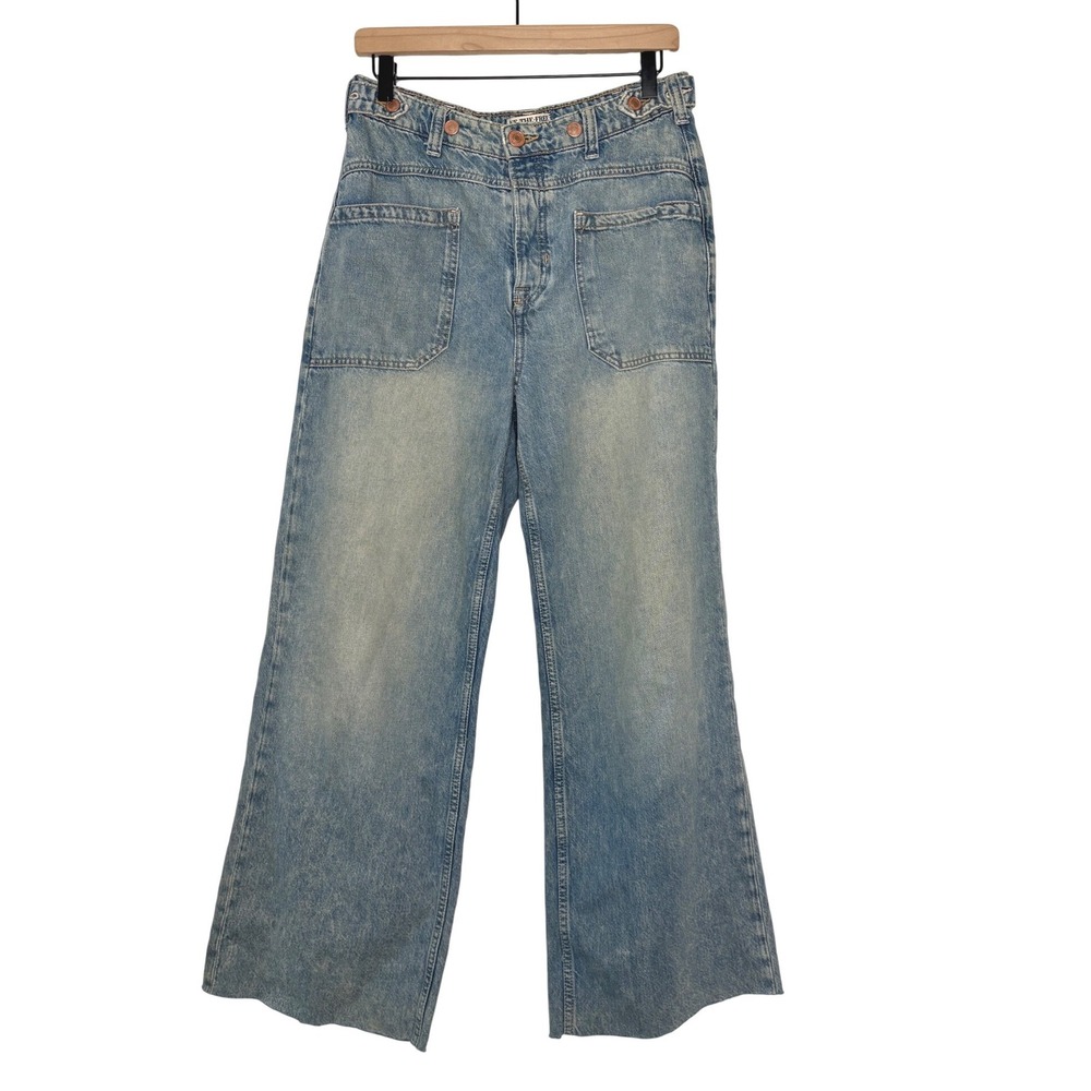 We The Free Palmer Button Fly Wide Leg Jeans Raw Hem Size 27